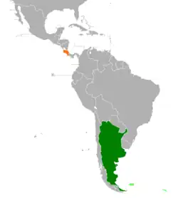 Map indicating locations of Argentina and Costa Rica