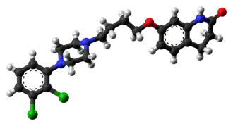 Ball-and-stick model of the aripiprazole molecule