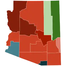 Map of counties in Arizona by racial plurality, per the 2020 U.S. census 40–50% 50–60% 60–70% 70–80% 40–50% 70–80% 60–70% 80–90%
