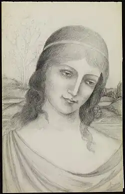 Bust of a woman in a landscape. Pencil on paper, 1910. Walters Art Museum, Baltimore.[18]
