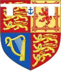 Arms of Andrew Mountbatten-Windsor, showing an anchor in the central pendant of the label.