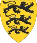 Variant of or, charged with three lions passant contourny sable