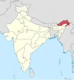 Map of India and location of North Assam in the country.
