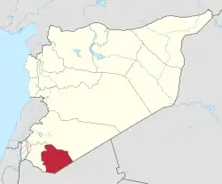 Map of Syria with Sweida Governorate highlighted
