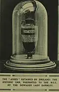 The Ashes urn in 1929, when it was in the Long Room of the Lord's Pavilion