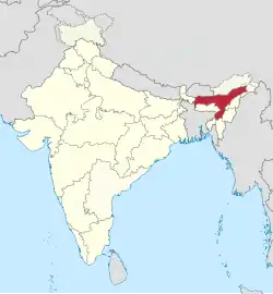 Map of India and location of North Assam in the country.