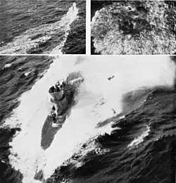 Photos of an attack of two U.S. Navy Grumman TBF Avenger aircraft from the aircraft carrier USS Bogue (CVE-9) on the German Type VIIC submarine U-569 on 22 May 1943.
