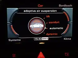 An Audi A8 Multi Media Interface control screen for its Adaptive Air Suspension