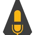 Audie Awards logo: a golden microphone icon on a dark gray truncated triangle