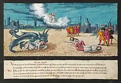 Folio 185. The beast from the bottomless pit (Revelation 11:5–8)