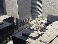 One of the last known photographs of the Ideogram, seen in the middle below the Marriott Hotel, during the September 11 attacks.
