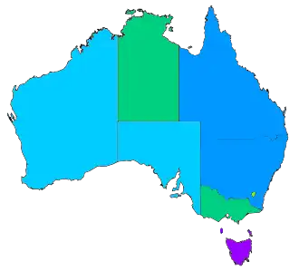 A map of Australian states, colour-coded for abortion access.