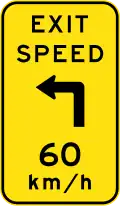 (W1-9-3) Exit advisory speed with turn to left