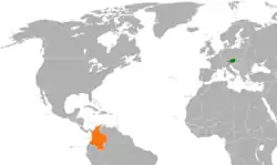 Map indicating locations of Austria and Colombia