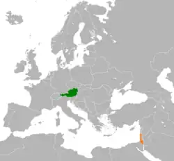 Map indicating locations of Austria and Israel