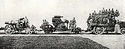 A Skoda 305 mm Model 1911 siege howitzer disassembled for transport.