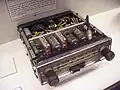 A 1950s Philips car radio using both transistor and valves. This model used a range of valves that only required 12 volts for their plate (anode) voltage.[46]