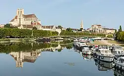 Auxerre, Yonne, Cathedral and Abbey viewed from Paul Bert bridge