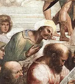 Drawing of a man looking over the shoulder of a man writing in front of him