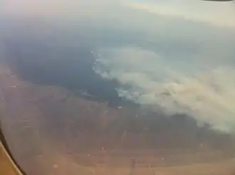 Aerial view of a bushfre at Rawbelle