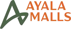 The texts "Ayala Malls" are displayed with color orange, and a green A-shaped illustration is displayed at the left side.