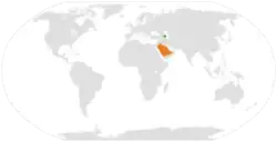Map indicating locations of Azerbaijan and Saudi Arabia