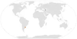 Map indicating locations of Azerbaijan and Uruguay