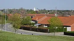 Børkop seen from south with Gauerslund Church in the background