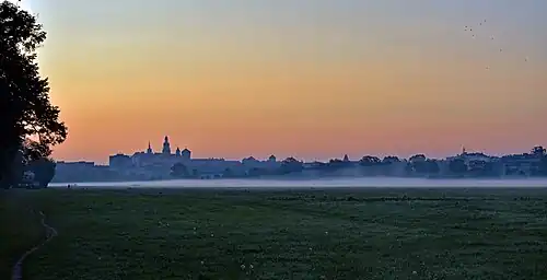 Morning and Wawel Castle seen from the park