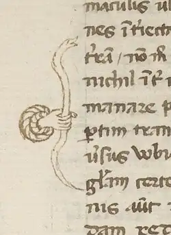 a hand holds a snake bracketing 7 lines of text