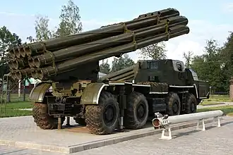 High Mobility Vehicle Launching Platform for Smerch Rockets, the same used for Pinaka