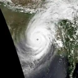 Satellite image of the well-organized cyclone with an eye and well-defined rainbands