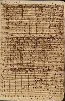 18th-century autograph manuscript of sheet music on pale paper