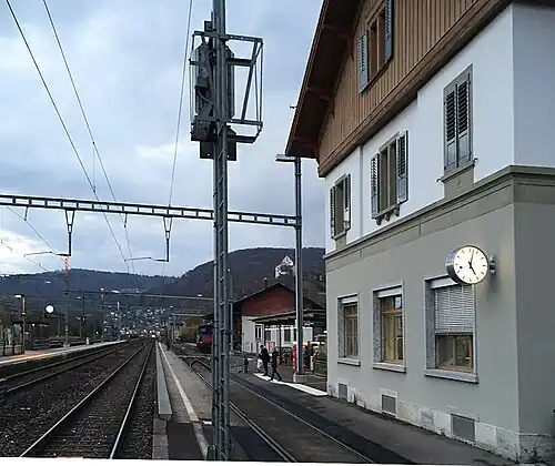 Three-story station building