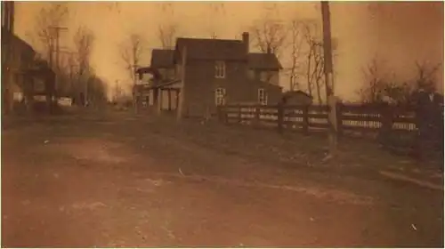 A pre-1910 photograph of the village of Darlington looking northeast from Bailey's Corner (currently the intersection of Shuresville Road and Route 161, or Main Street, and Kirk Road).
