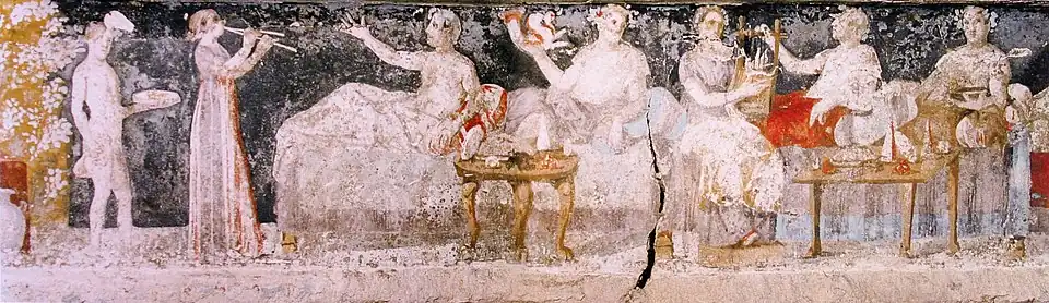 Banquet fresco detail from the tomb of Agios Athanasios, Thessaloniki, Greece, 4th century BC