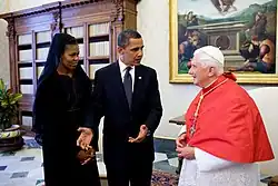 Image 37President Barack Obama and First Lady Michelle Obama meet with Pope Benedict XVI at the Vatican on July 10, 2009. (from Women in Vatican City)