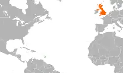 Map indicating locations of Barbados and United Kingdom