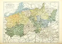 Barony map of County Limerick, 1900; Kenry is in the north-centre, coloured pink.