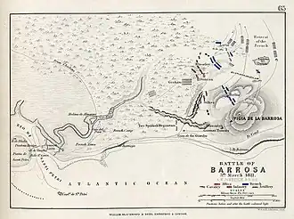Old map shows the Battle of Barrosa.
