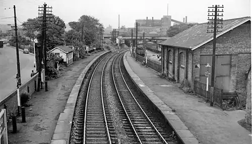 Basford Vernon railway station looking south in 1963, from a similar viewpoint to the previous image