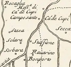 Zoomed-in map showing Camposanto