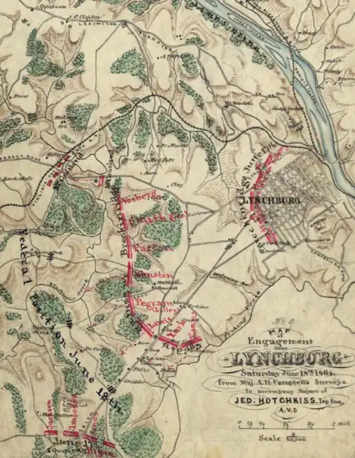 old map with position of Confederate troops