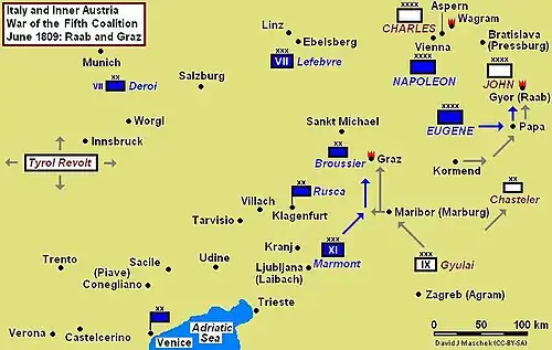 Battles of Raab and Graz Campaign Map, June 1809