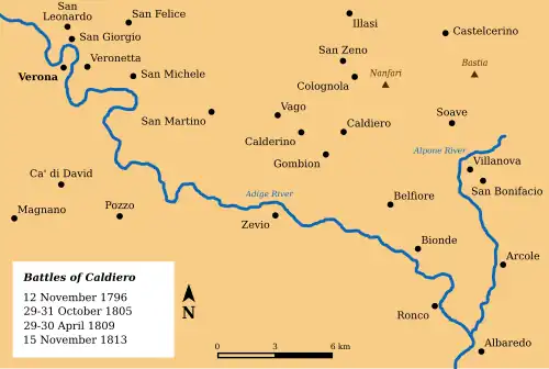 Map of the Battle of Caldiero, 29–30 April 1809