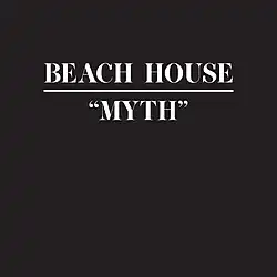 Above a black background, white bolded text depicted as "Beach House" and "Myth," both seperated by a thin white horizontal line.