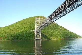 View from Hudson River looking east with Bear Mountain Bridge in foreground