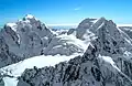 Aerial view of Mount Tūtoko (left) and Mount Madeline (right)