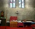 West wall of church, site of missing 1886 large stone statue of St Michael overcoming the Dragon