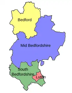 Map of parliamentary constituencies in Bedfordshire 1950–1974